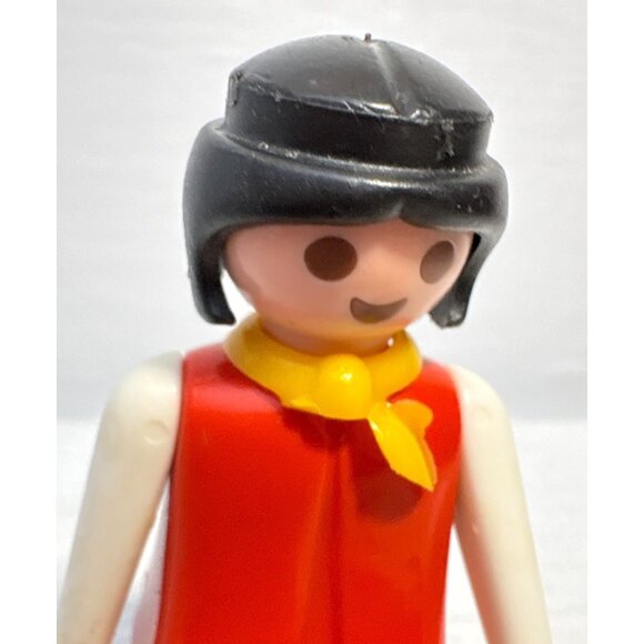 Vintage 1974 Playmobil Figure Red Outfit Black Hair Yellow Scarf Watering Can - Picture 2 of 8